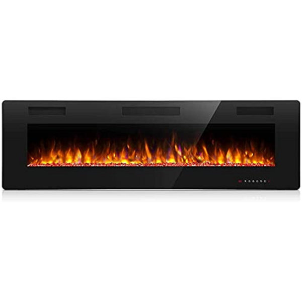 Ebern Designs Recessed & Wall Mounted Electric Fireplace, Remote